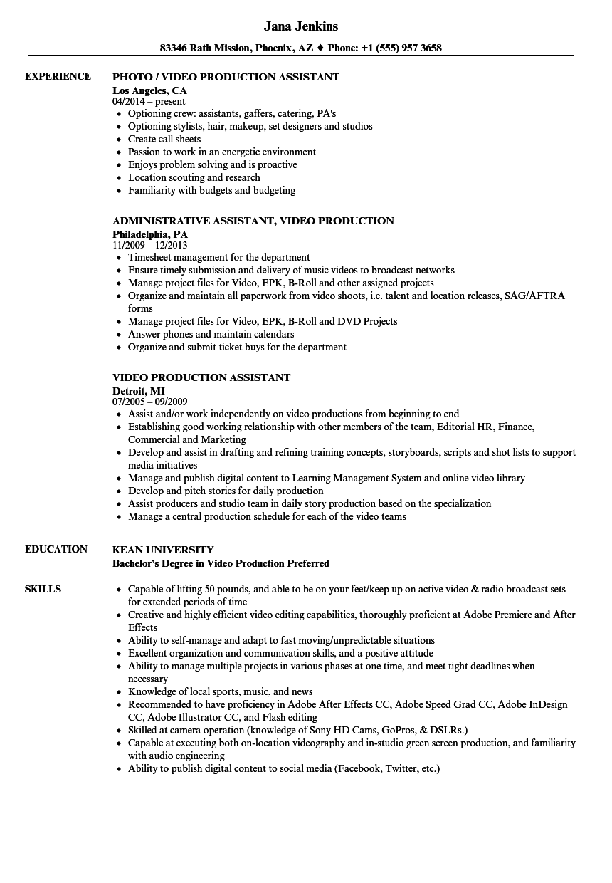 production assistant resume description