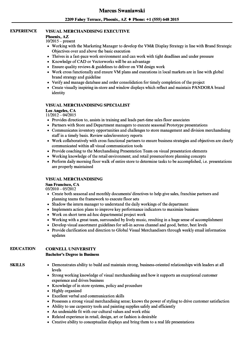 Visual Merchandiser Senior Client Advisor Resume Sample