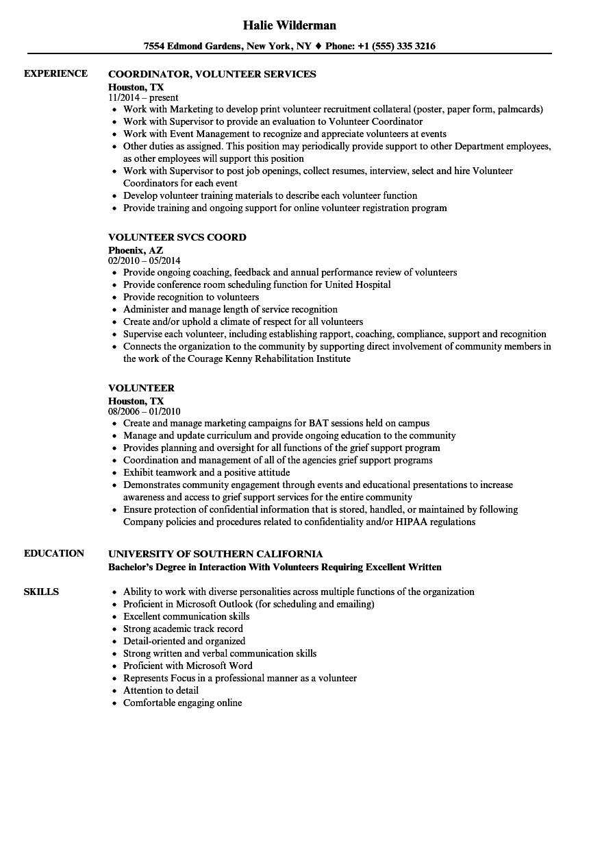 Resume Writing With Volunteer Experience Hospital Volunteer Resume