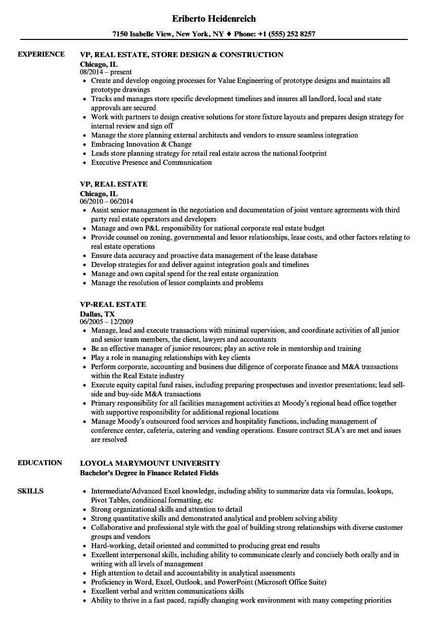 real estate resume summary of qualifications