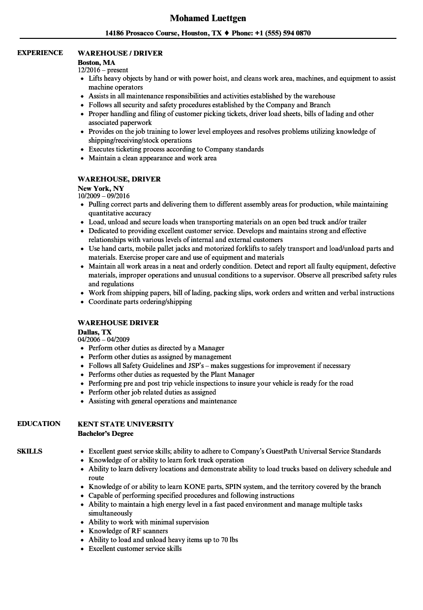 Warehouse Driver Resume Samples Velvet Jobs