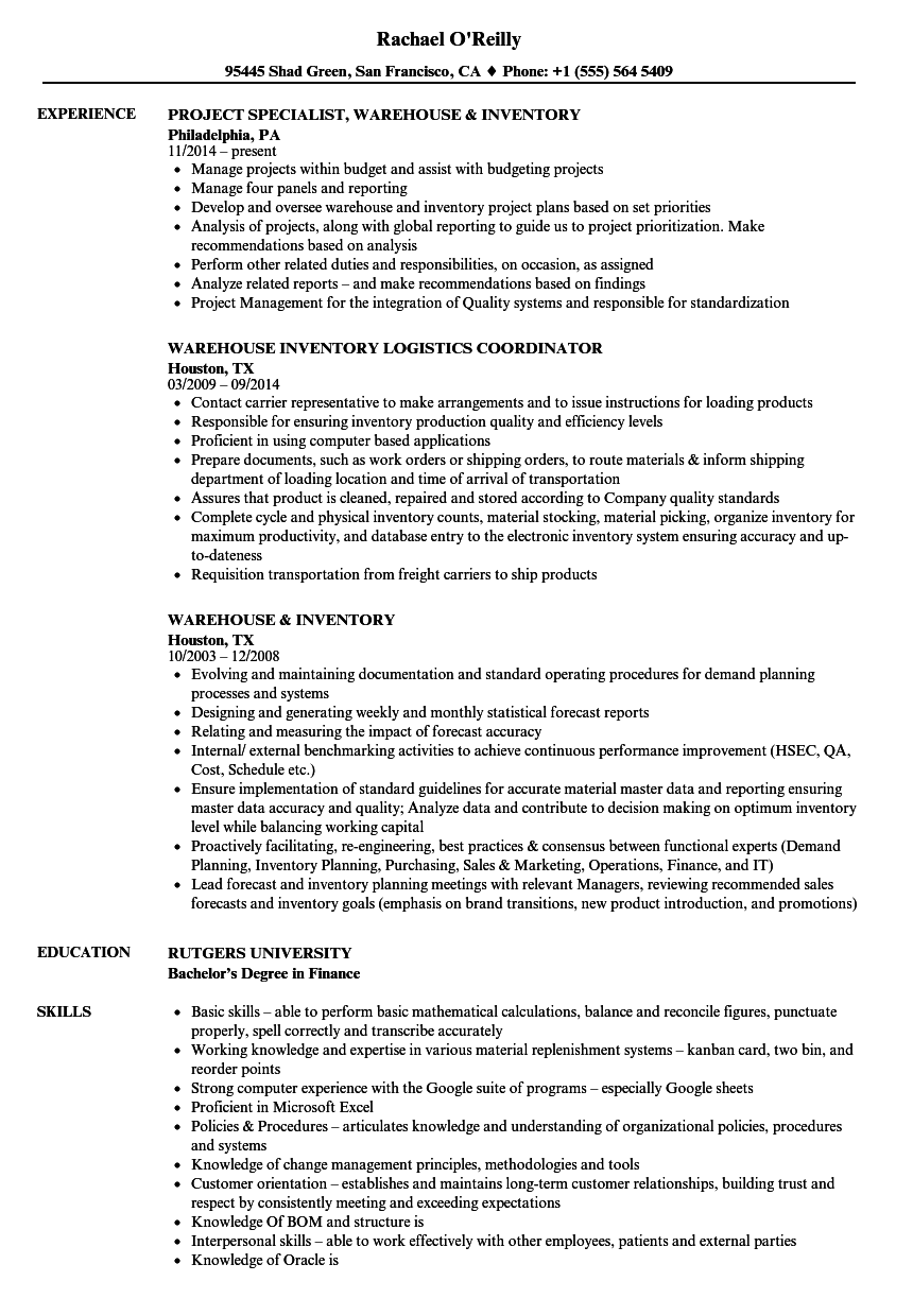 Inventory Management Resume Sample
