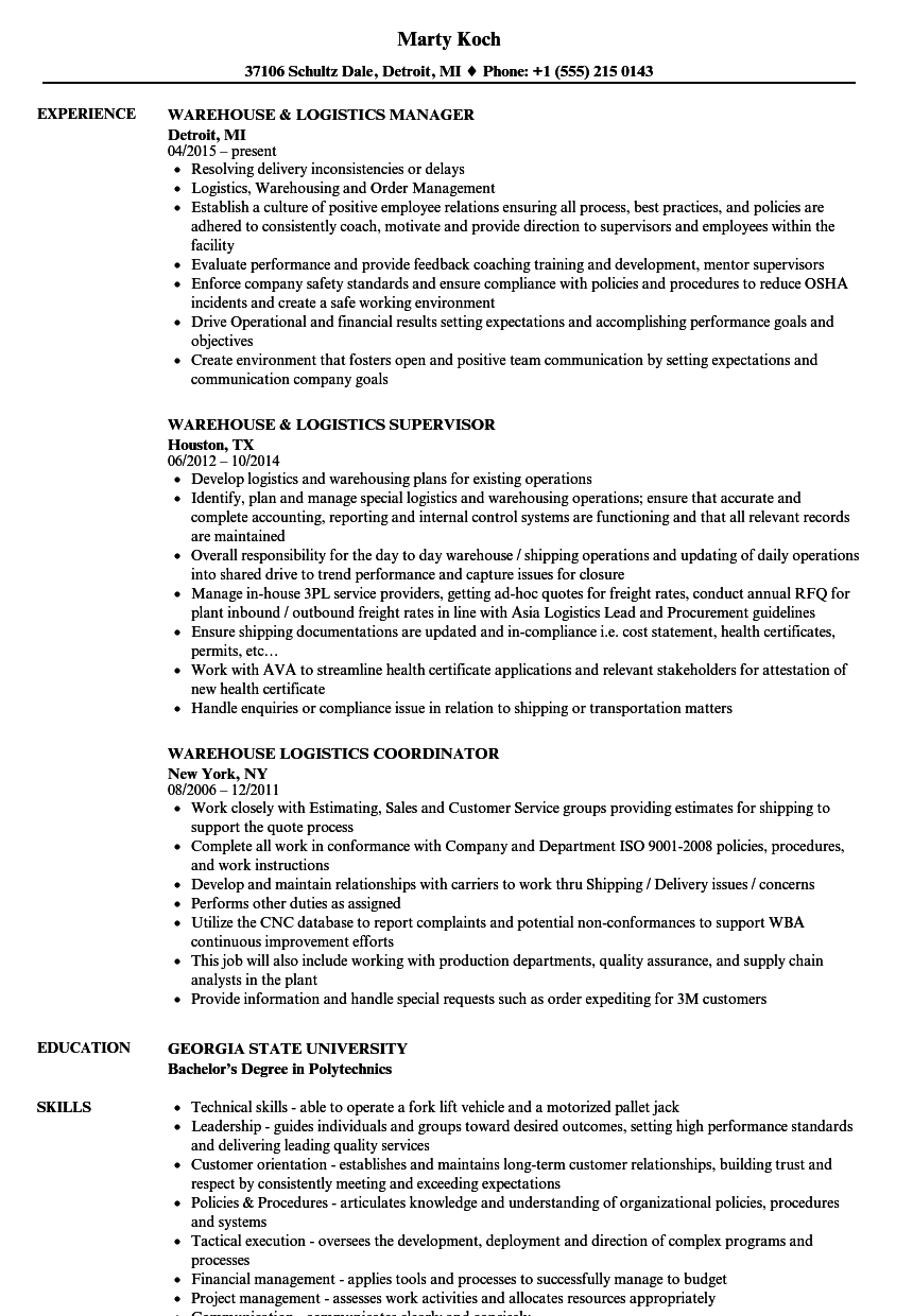 Transportation Logistics Manager Resume Sample