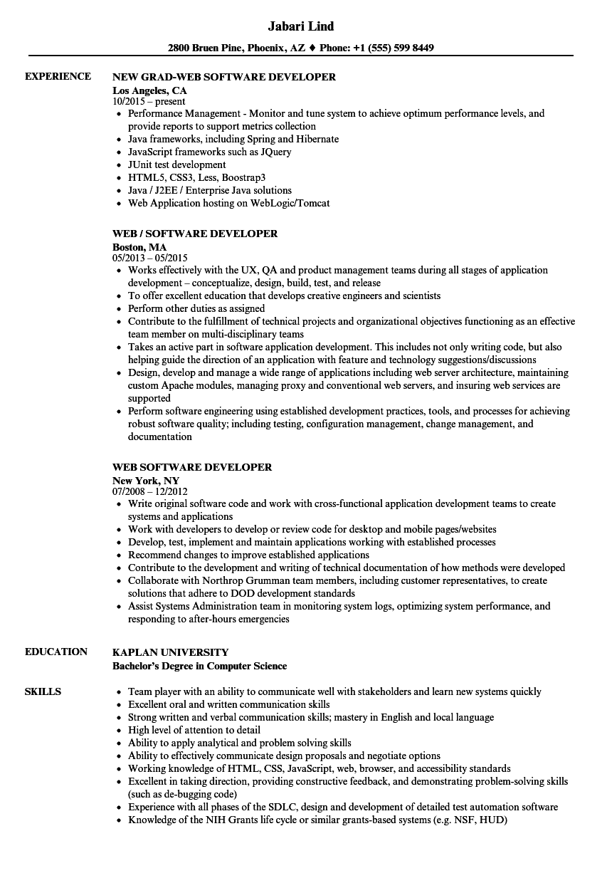 Web Software Developer Resume Samples Velvet Jobs