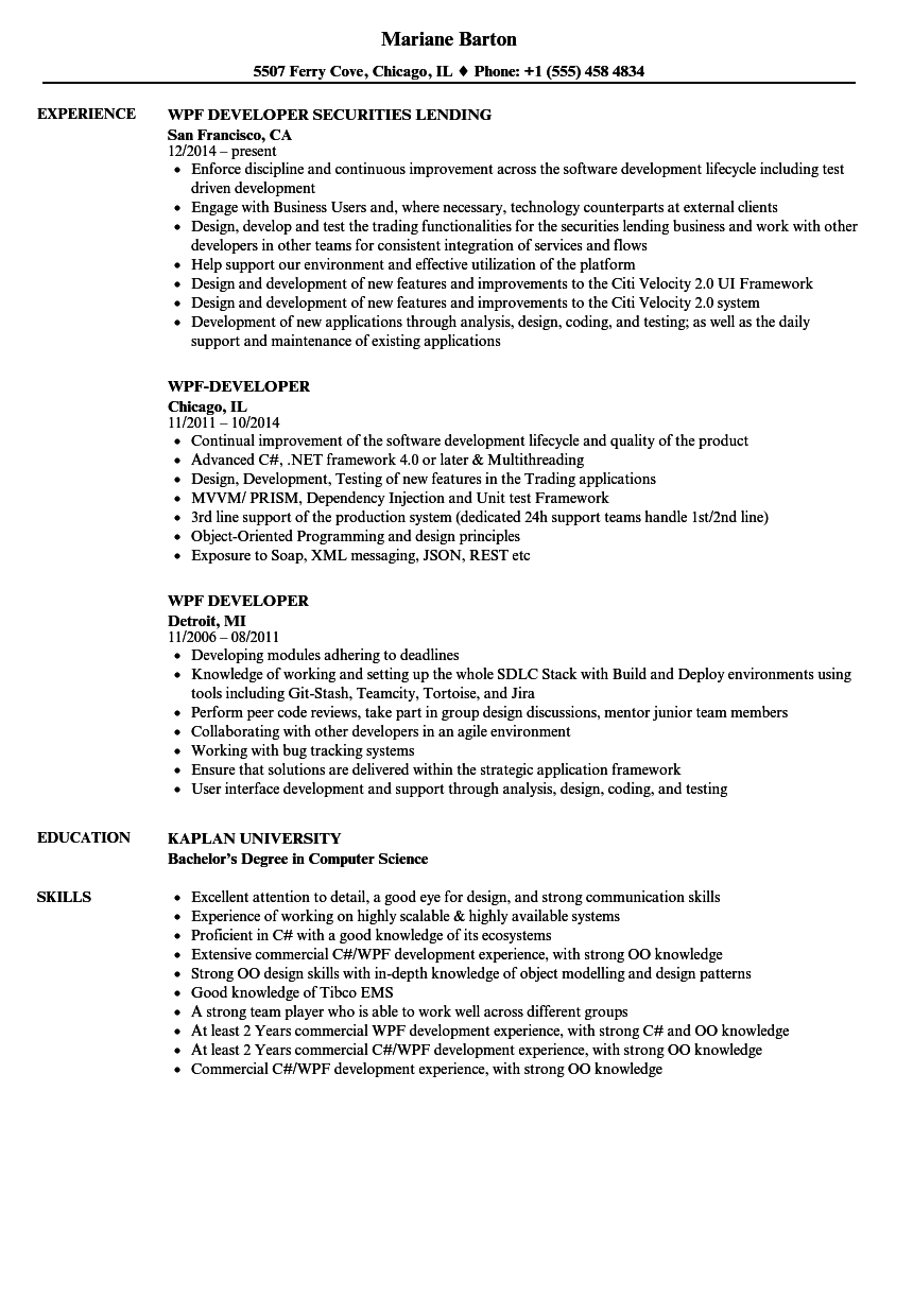 WPF Developer Resume Samples Velvet Jobs WPF Developer Resume Samples Velvet Jobs